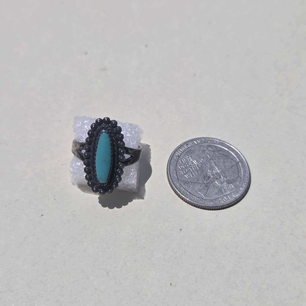 Vintage 925 Sterling Silver Turquoise Oval Cabochon Ring Size 7 Boho - Picture 7 of 8